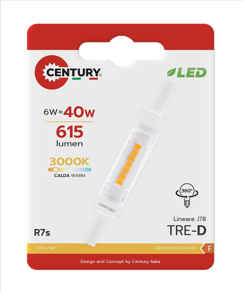 CENTURY TRS057830BL LED R7S 5W 3000K 500LM IP20 SLIM