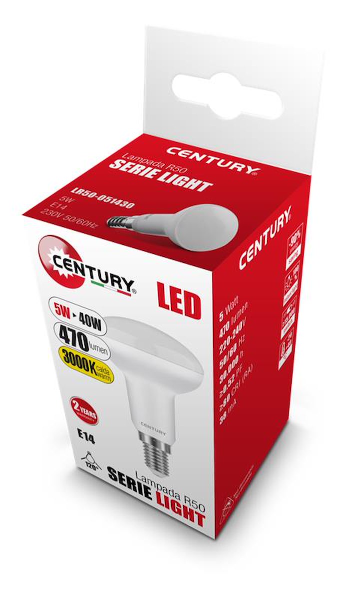 CENTURY LR50051430 LED 5W E14 3000K 470LM IP20 Reflector - immagine 2