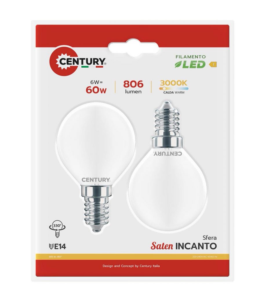 CENTURY INSH1G061430BL2 LED E14 6W 3000K 806LM IP20 Sfera, 2 pz