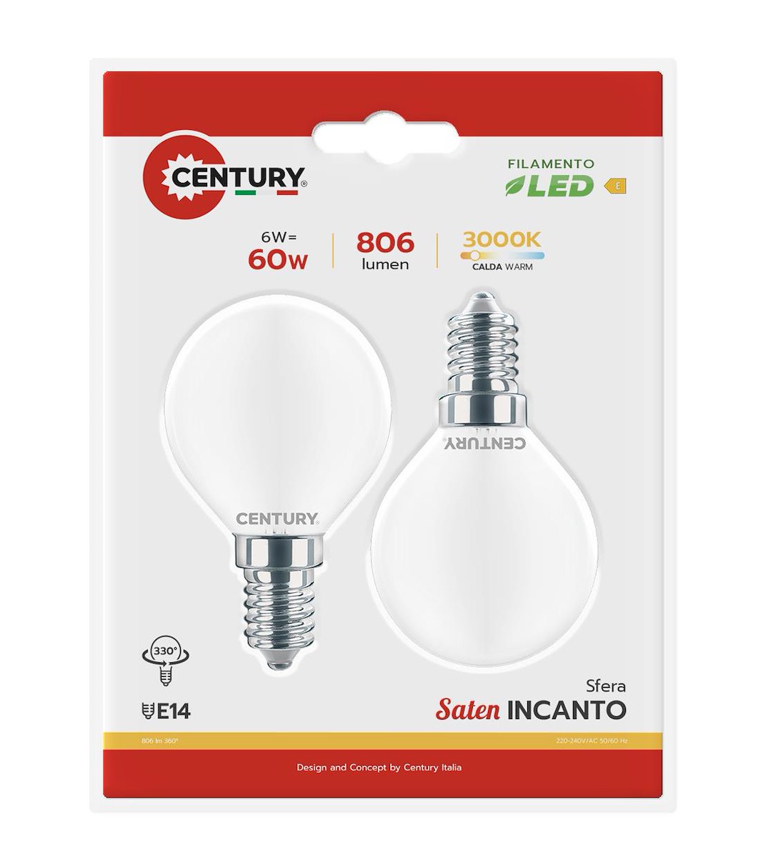CENTURY INSH1G061430BL2 LED E14 6W 3000K 806LM IP20 Sfera, 2 pz