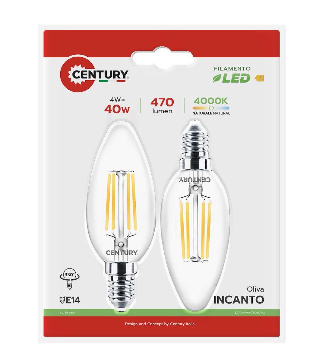 CENTURY INM1041440BL2 LED E14 4W 4000K 470LM IP20 Candela 2pz - immagine 2