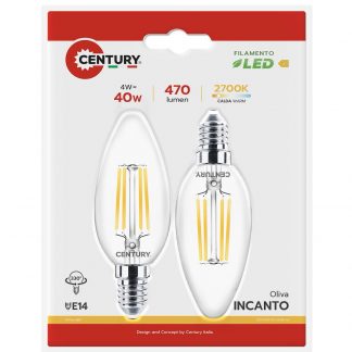 CENTURY INM1041427BL2 LED Filamento 4W E14 2700K 470LM IP20 Candela 2pz
