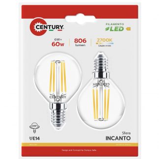 CENTURY INH1G061427BL2 Lampada LED Filamento 6W E14 Sfera 2700K 2pz