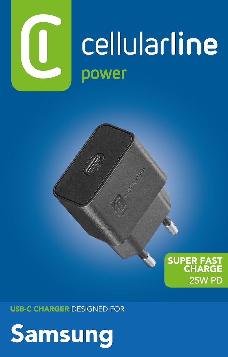 CELLULAR LINE ACHSMUSBCPD25WK Caricabatterie Rete USB-C 25W Nero per Samsung