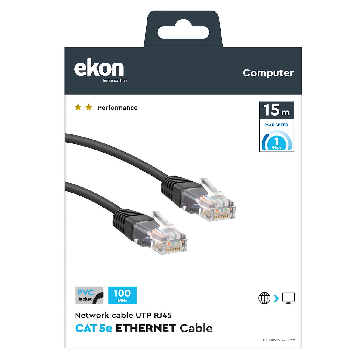 EKON ECITLAN5E150GY Cavo LAN RJ45 M-M 15m Grigio