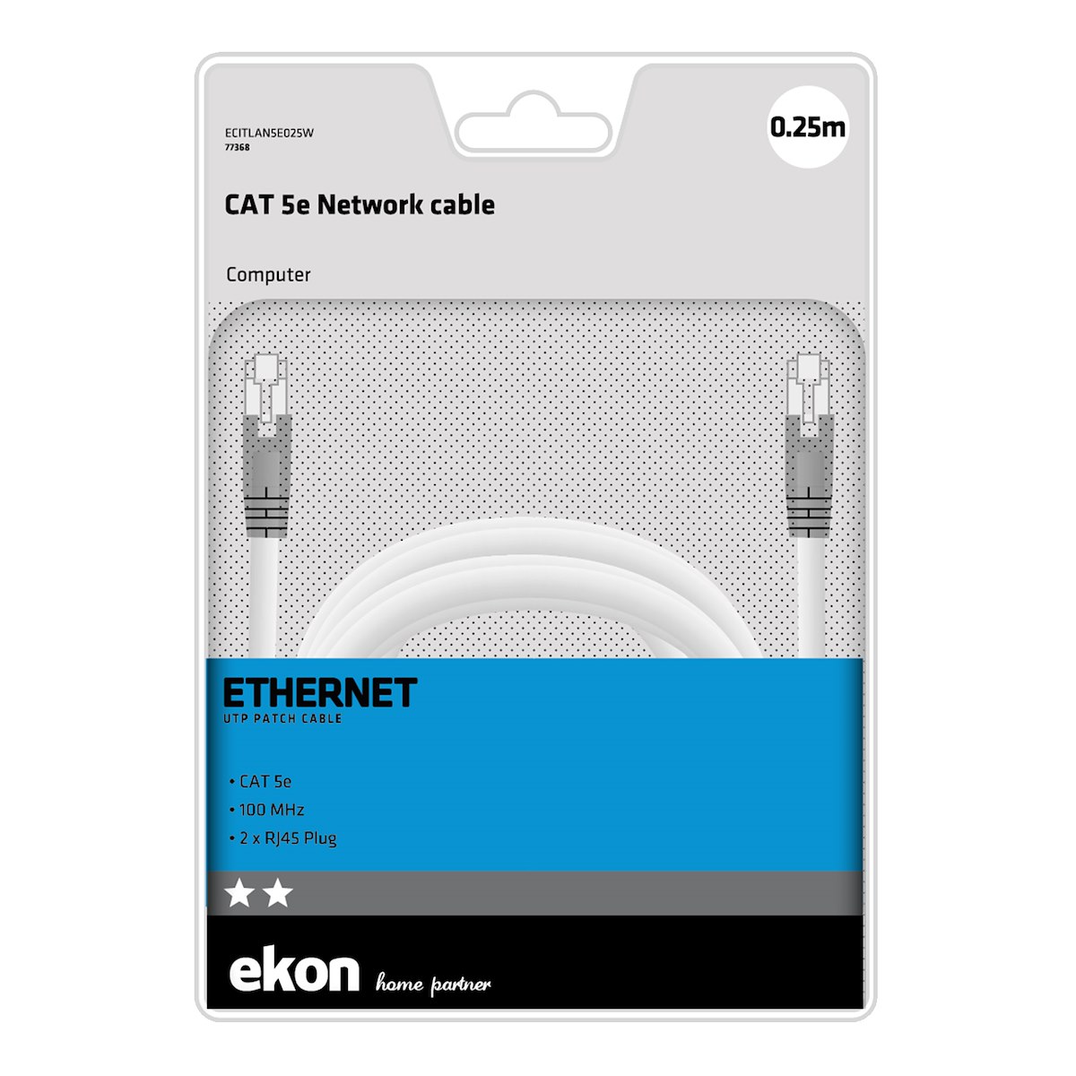 EKON ECITLAN5E025W Cavo LAN RJ45 M/M 0.25m Bianco