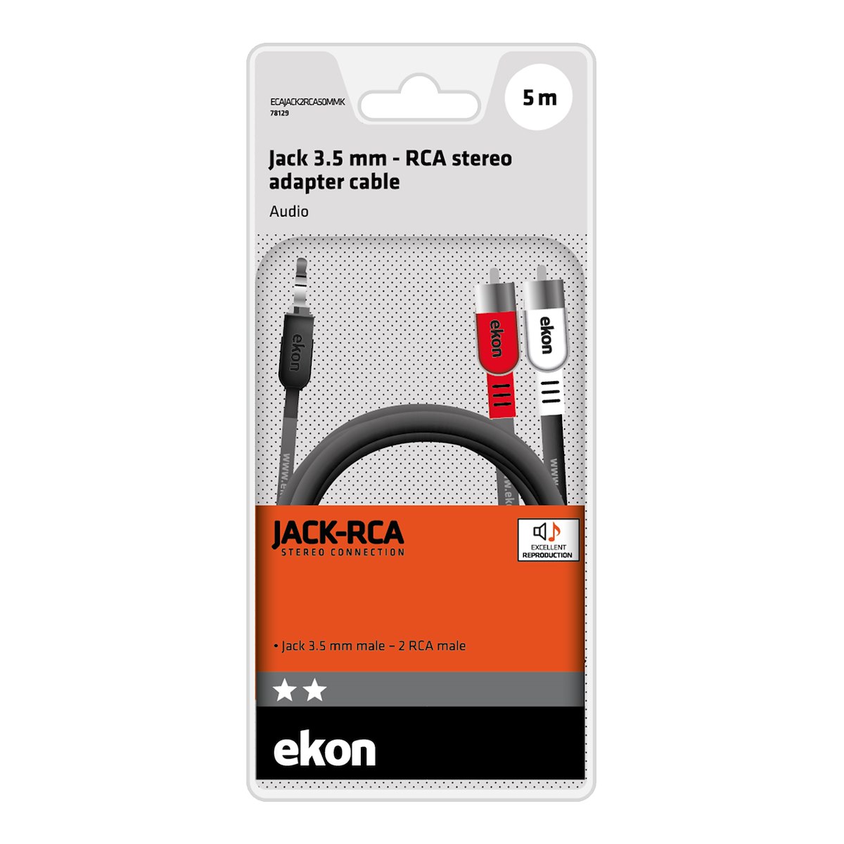 EKON ECAJACK2RCA50MMK Cavo audio jack 3.5mm M a 2 RCA M, 5m