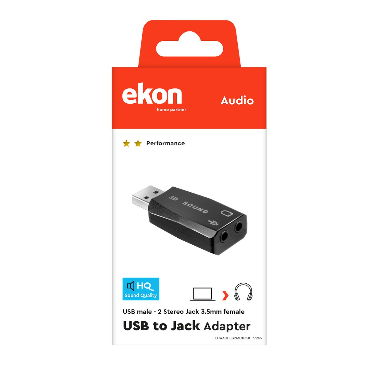 EKON ECAADUSB2JACK35K Adattatore Audio USB M - 2 Jack 3.5mm F