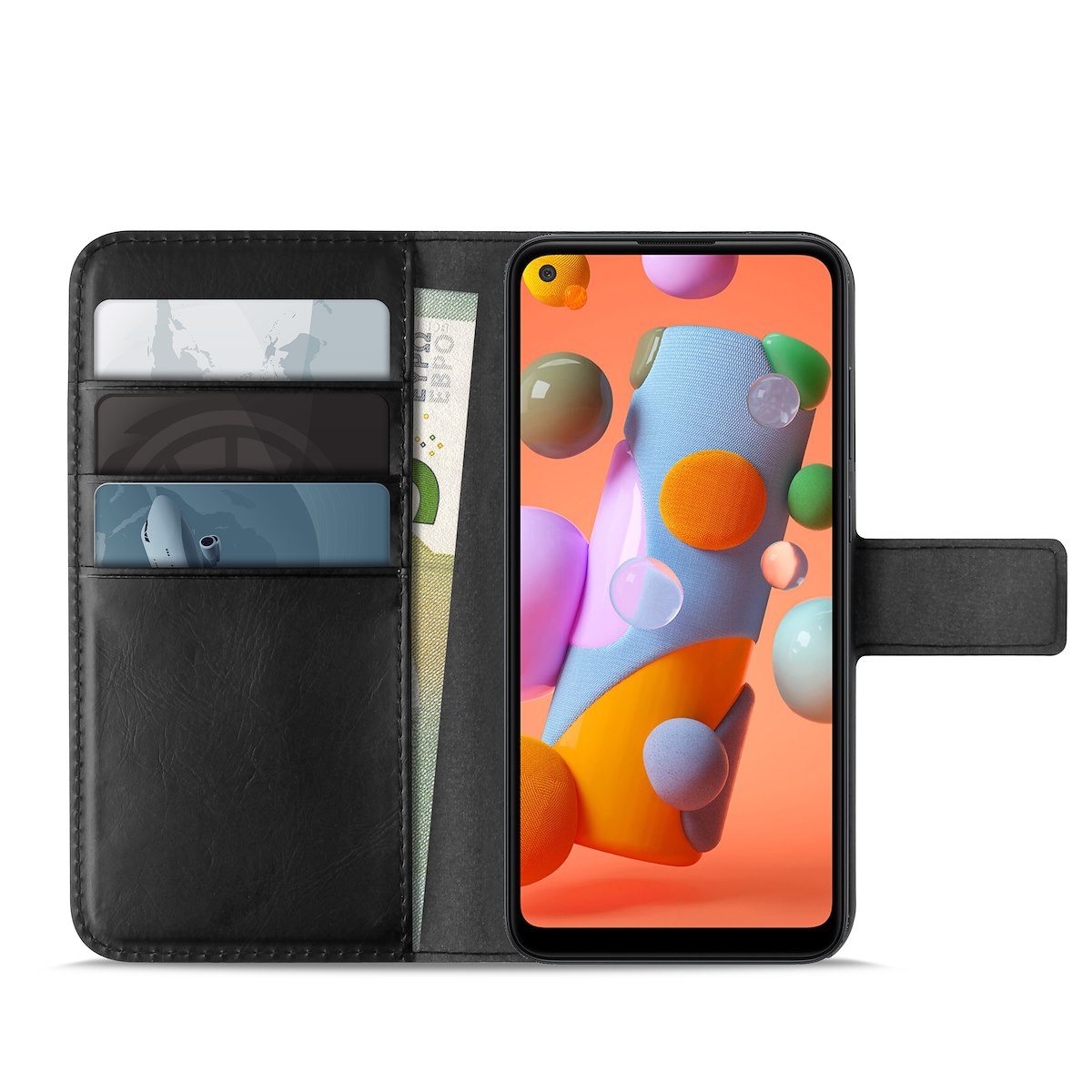 PURO SGA11BOOKC4BLK Custodia Flip Wallet per Galaxy A11, Ecopelle Nera
