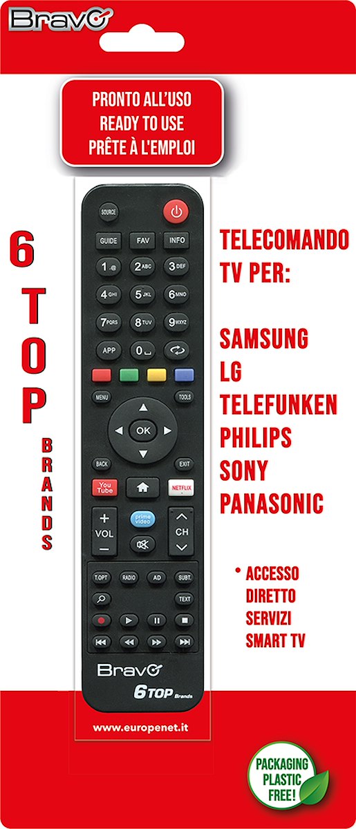 BRAVO 90302247 Telecomando Universale TV 6 Top Brand Protezioni - immagine 2