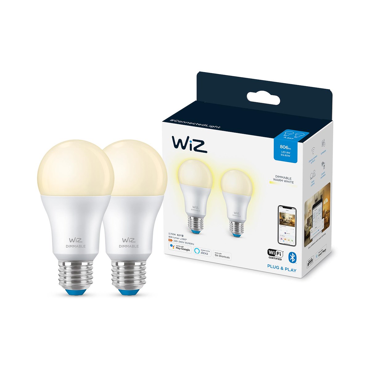 WIZ 929002450232 Lampada LED Dim Goccia Smerigliata 60W E27 2pz
