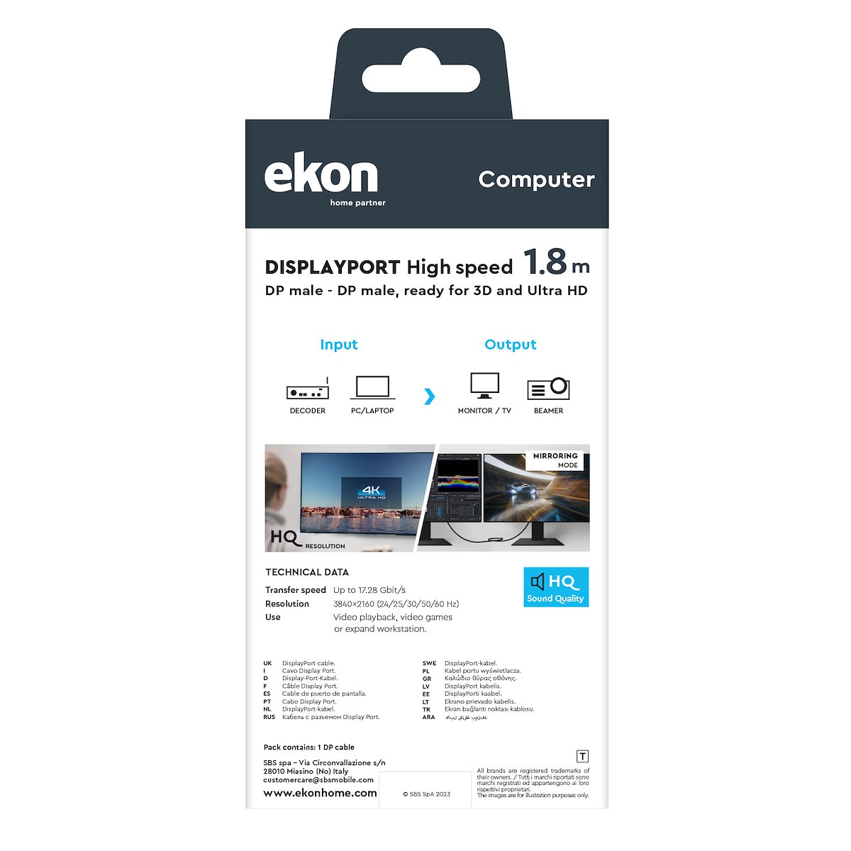 EKON ECITDPORT18MMK Cavo DisplayPort 1.8m Nero - immagine 3