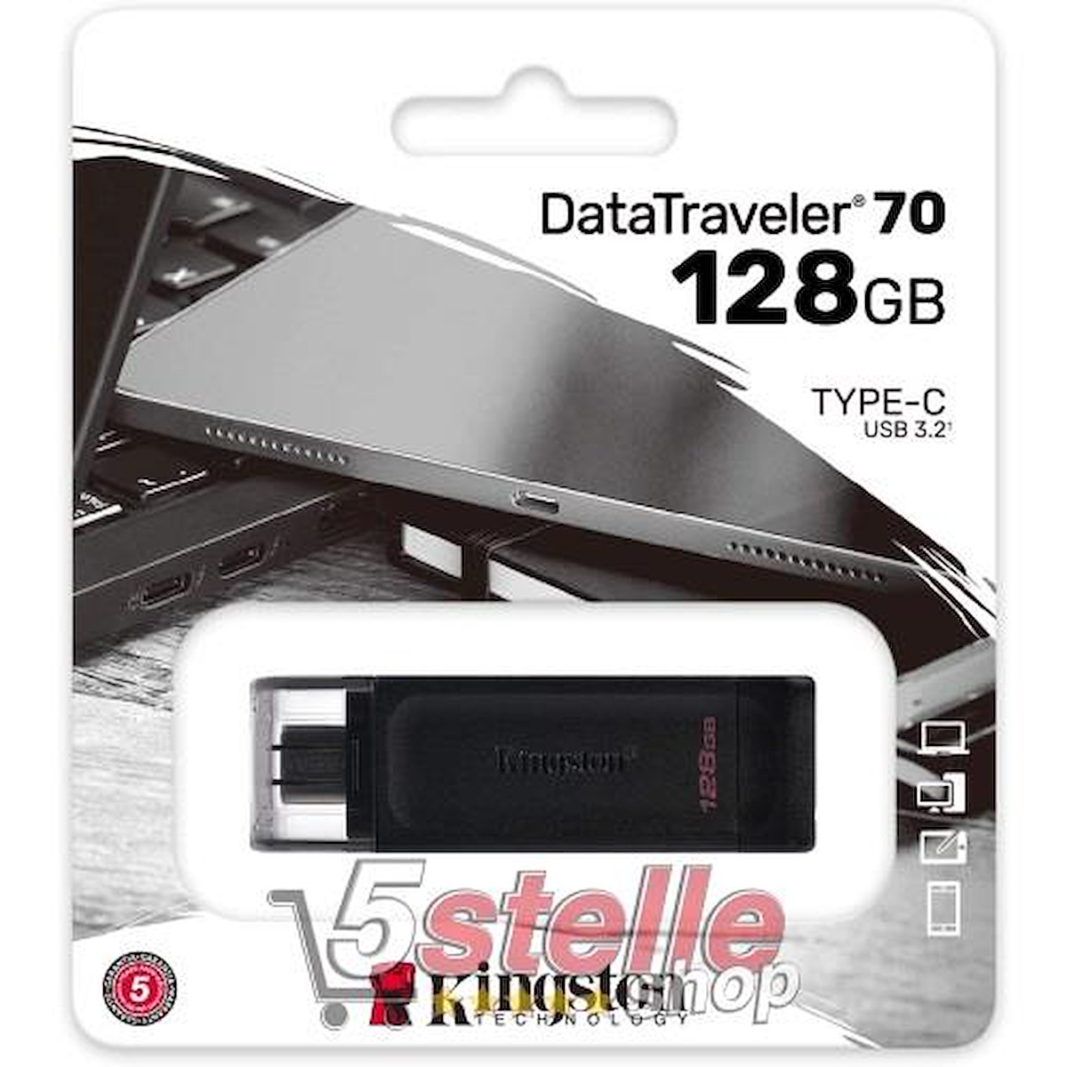 KINGSTON DT70128GB Chiavetta USB Type C 128GB Data Traveler 70 Nero - immagine 2
