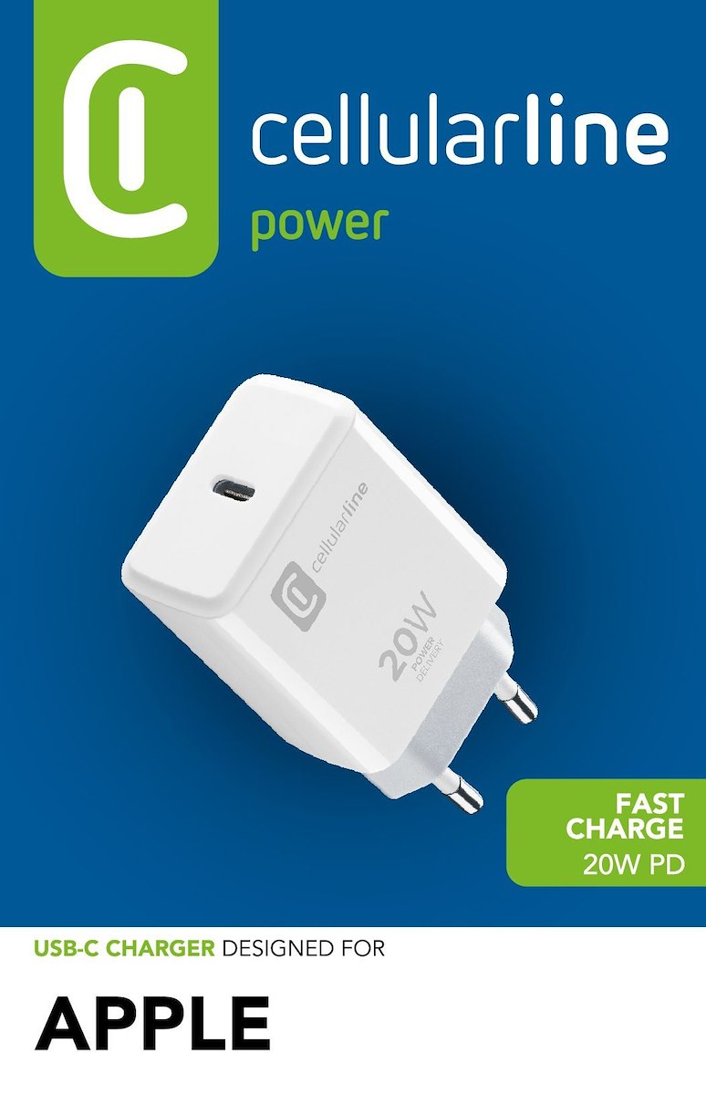 CELLULAR LINE ACHIPHUSBCPD20WW Caricabatterie Rete USB-C 20W con LED Bianco
