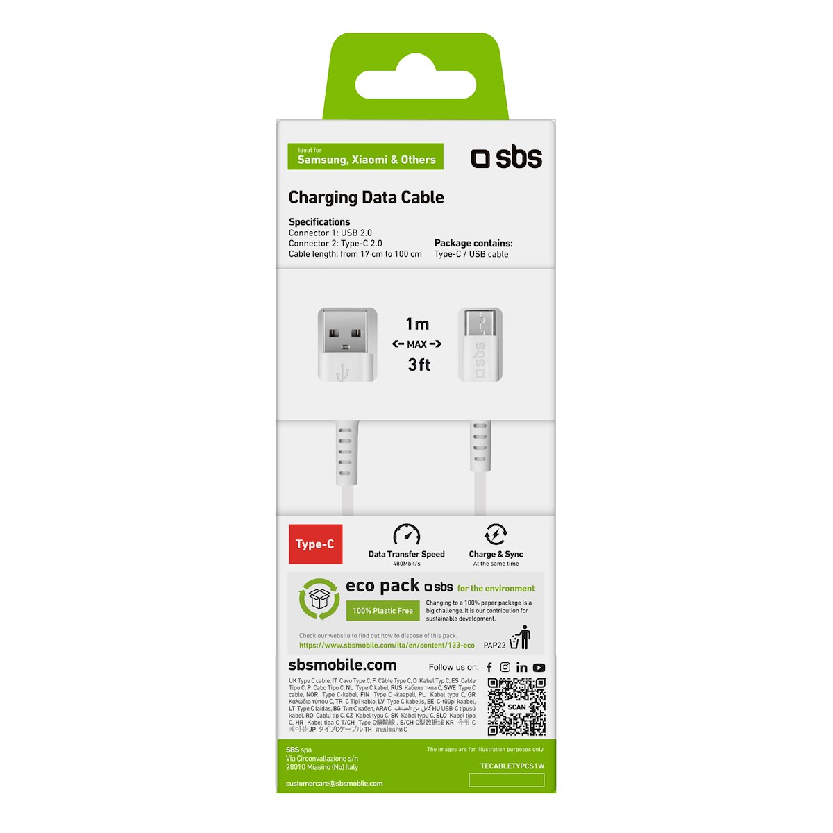 SBS TECABLETYPCS1W Cavo Type-C 1m Bianco - immagine 5