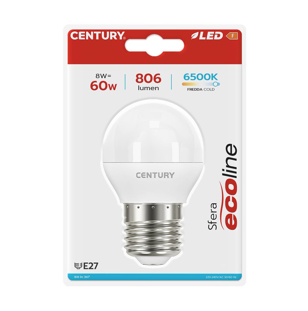 CENTURY ELH1G082765BL Lampada LED Sfera 8W E27 6500K 806LM
