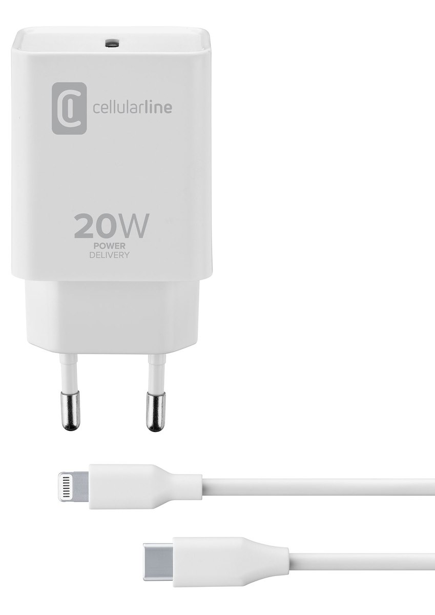 CELLULAR LINE ACHIPHKITC2LMFI20W Caricabatterie Rete Apple 20W PD + Cavi