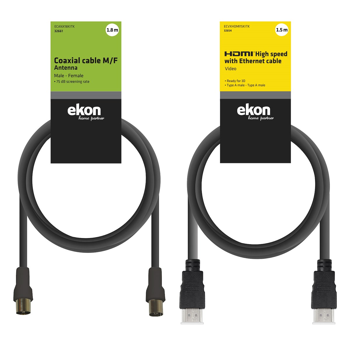 EKON ECKITAN18HDMI15K Bundle: Cavo Antenna Coassiale M-F + Cavo HDMI 1.5m