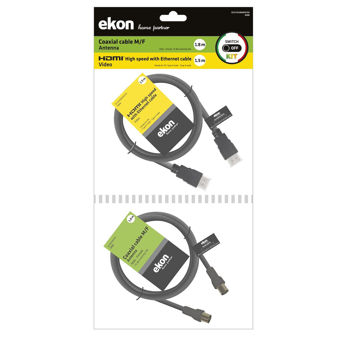 EKON ECKITAN18HDMI15K Bundle: Cavo Antenna Coassiale M-F + Cavo HDMI 1.5m - immagine 3