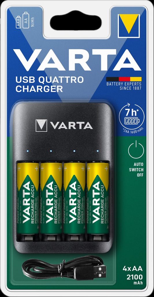 VARTA 57652101451 Caricabatterie USB + 4 batterie AA 2100 mAh