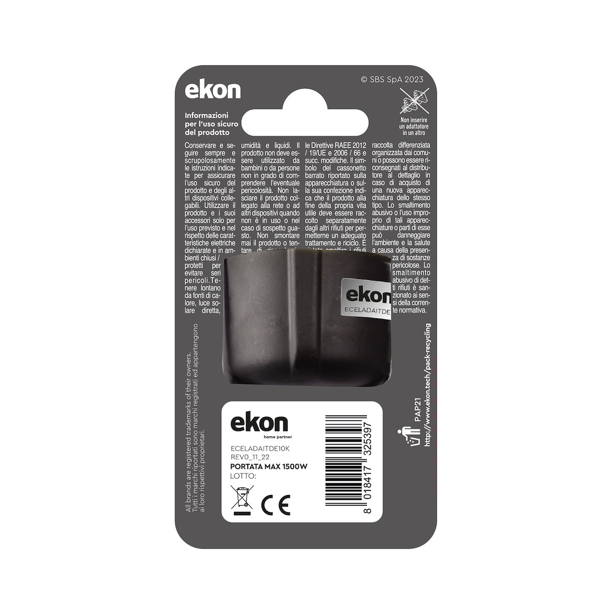 EKON ECELADAITDE10K Adattatore Presa ITA-TED 2P+T 10A Nero - immagine 3