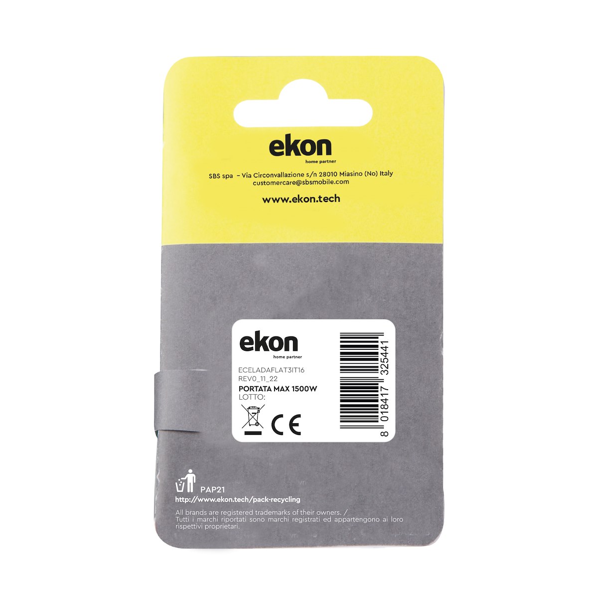 EKON ECELADAFLAT3IT16 Adattatore 3 Bipasso ITA 2P+T 16A - immagine 3