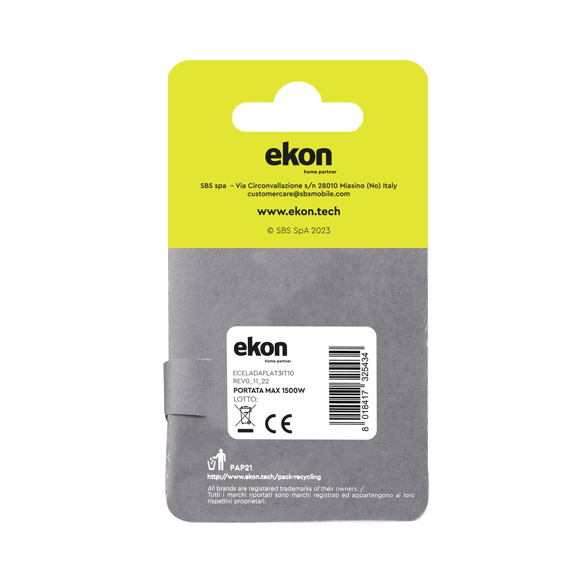 EKON ECELADAFLAT3IT10 Adattatore 3 Piatto ITA 2P+T 10A - immagine 3
