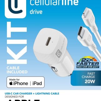 CELLULAR LINE CBRIPHKITC2LMFI20W Caricabatterie Auto USB-C 20W + Cavo Bianco