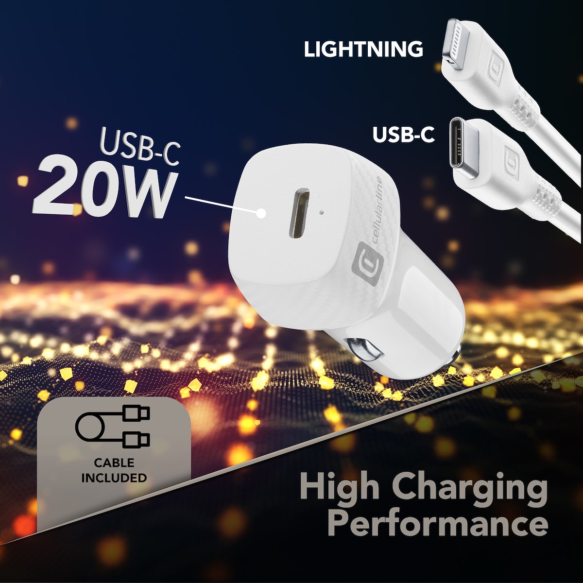 CELLULAR LINE CBRIPHKITC2LMFI20W Caricabatterie Auto USB-C 20W + Cavo Bianco - immagine 4