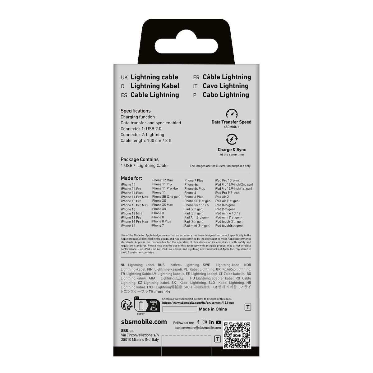 SBS TECABLEUSBIP589K Cavo Dati USB 2.0-Lightning 1m Nero - immagine 3