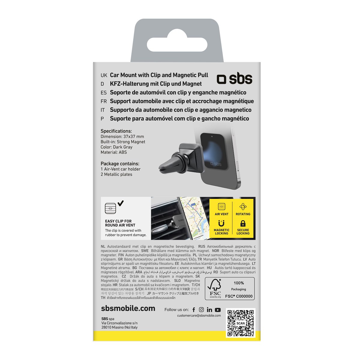 SBS TESUPMAGLCLIP, supporto magnetico quadrato per auto - immagine 4