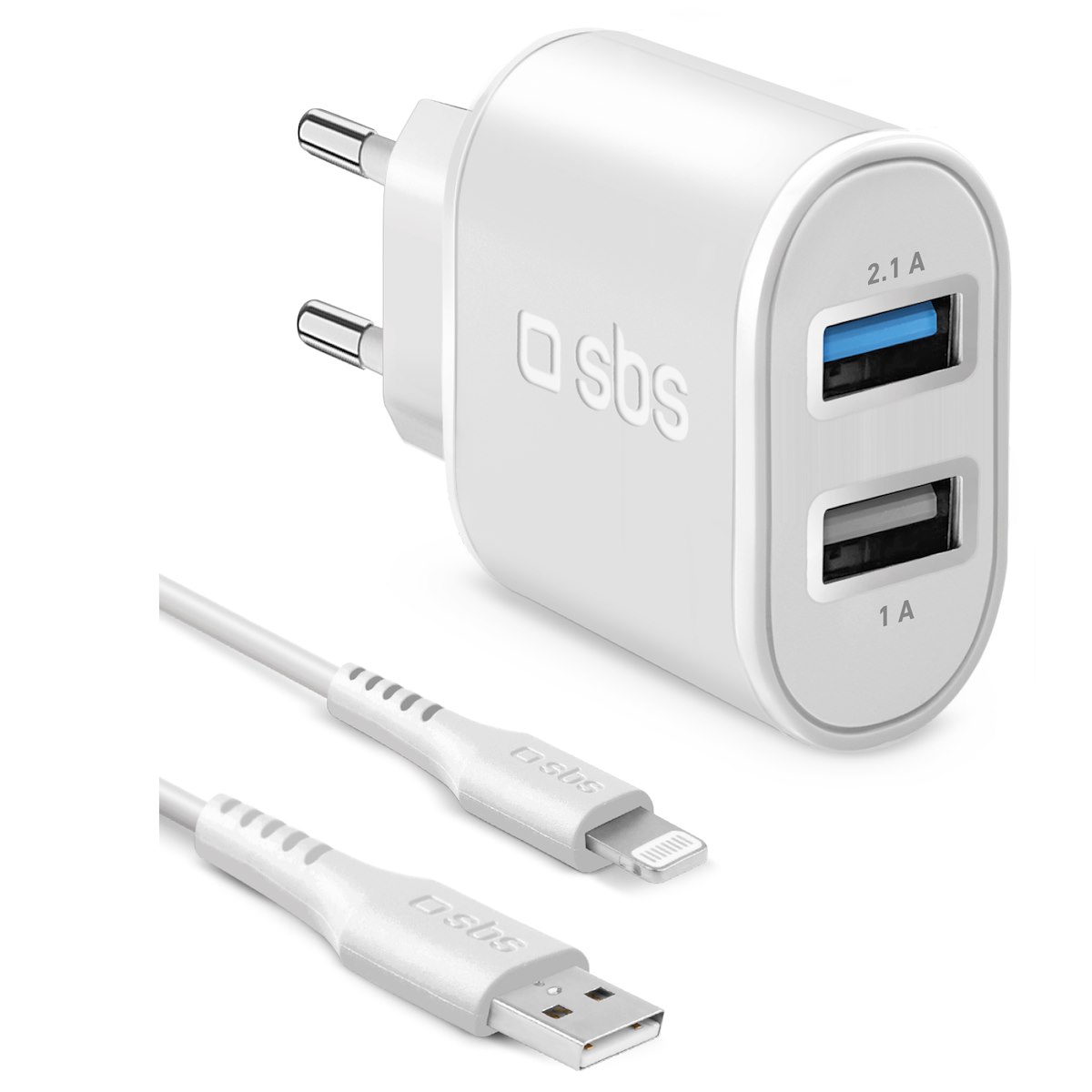 SBS TEKITTR2ULH2189A Kit Caricatore Viaggio 2 USB + Cavo Lightning