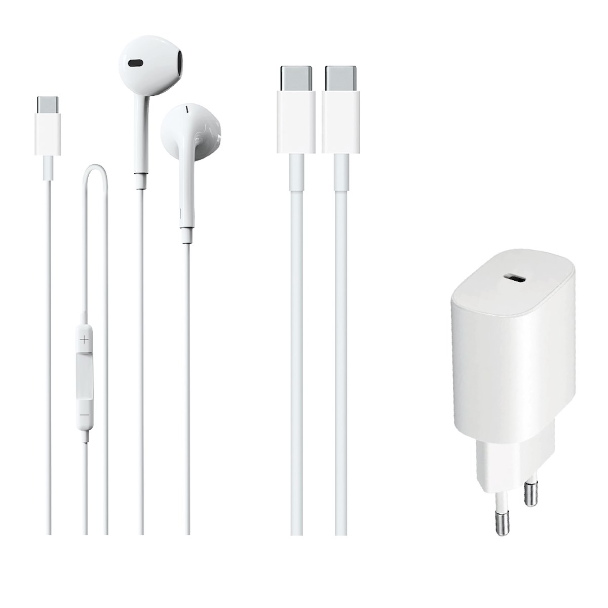 AREA KIT3IN1TYCW Bundle PD20W, Auricolari e Cavo USB-C Bianco