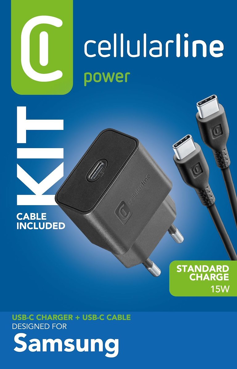 CELLULAR LINE ACHSMKITC2C15WK Caricabatterie Rete USB-C 15W + Cavo Nero - immagine 2