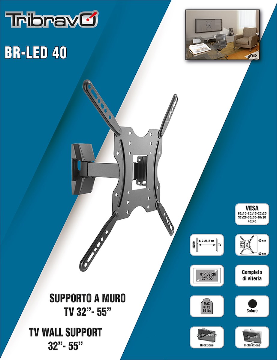 BRAVO 92402642 - Supporto TV LED 32-55", rotazione max 30kg - immagine 2