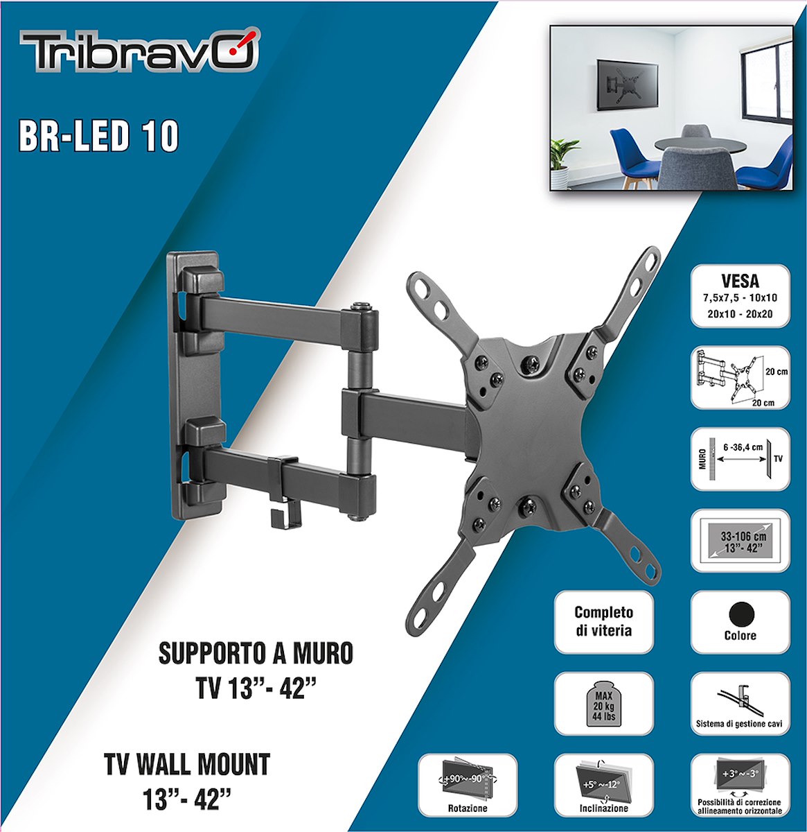 BRAVO 92402638 Supporto TV LED LCD 13-42" Doppio Snodo VESA 200 - immagine 2