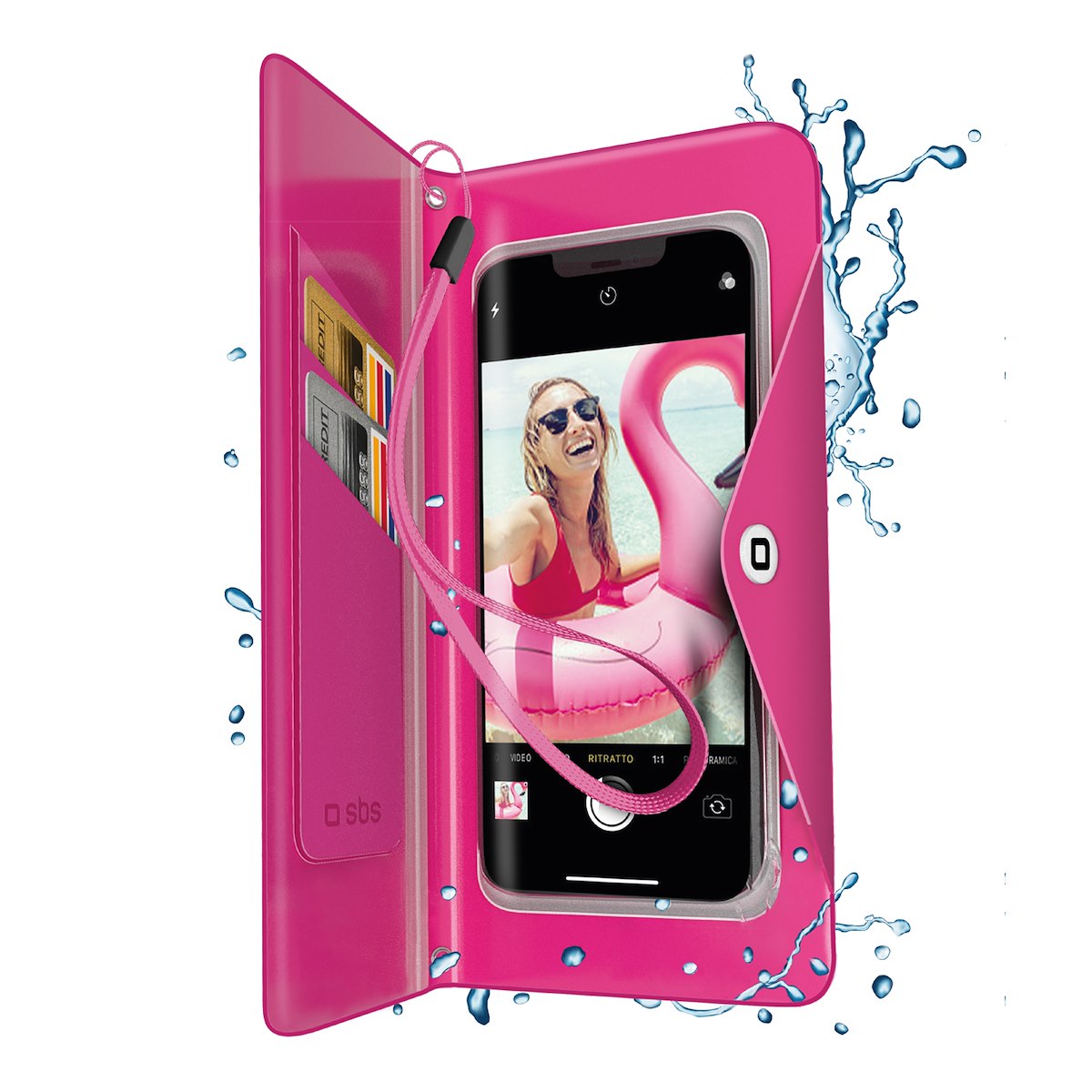 SBS TEWATERWALP Custodia a portafoglio impermeabile, rosa, max 170x90mm