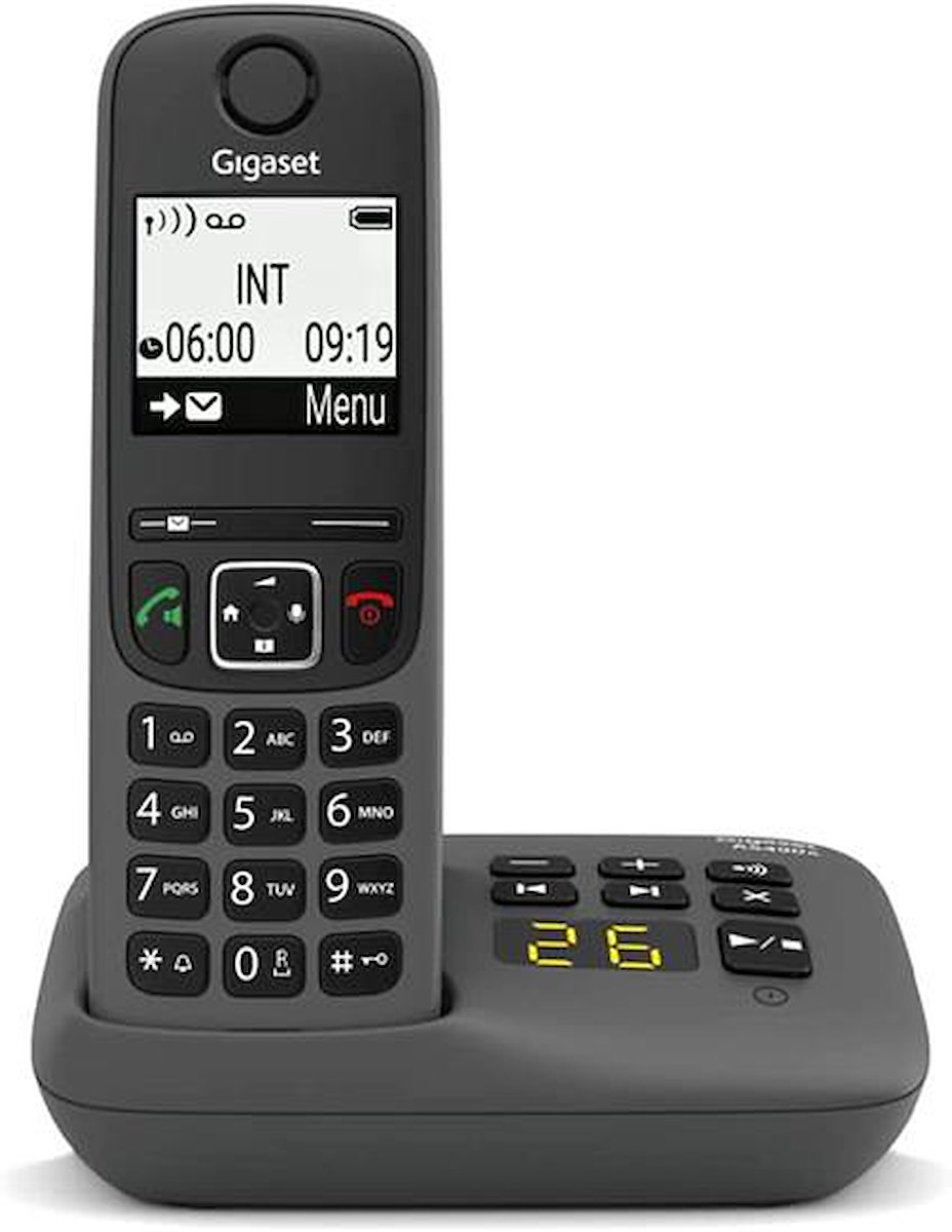 GIGASET AS490A Cordless 2 Voci, Segreteria, Memoria 100 Numeri, Nero