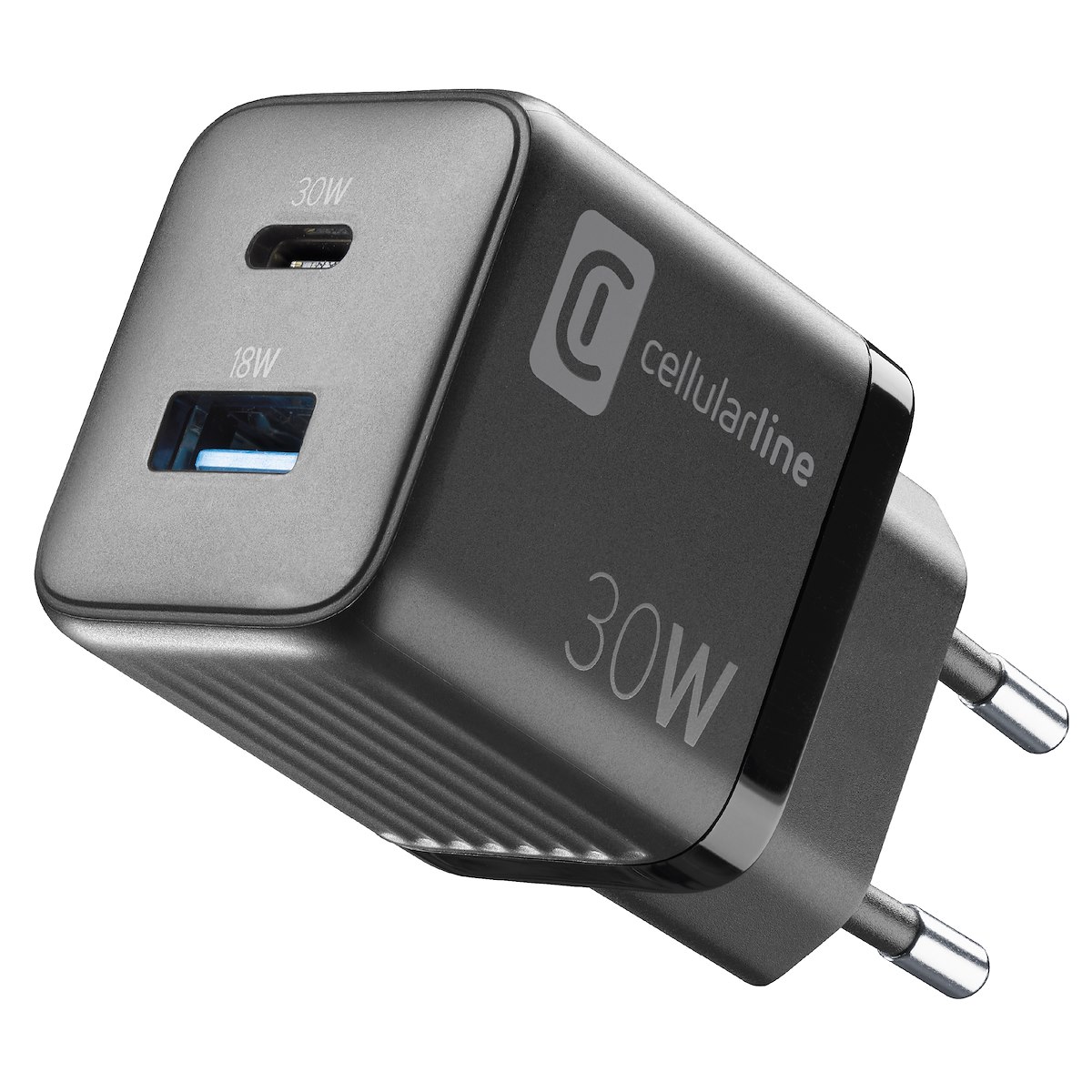 CELLULAR LINE ACHUSBGAN2PD30WK Caricatore Rete Gan 2 Porte USB C 30W Nero - immagine 2