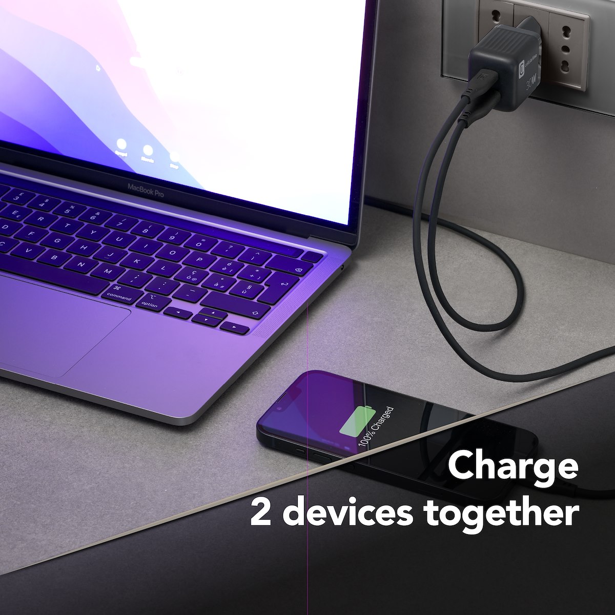CELLULAR LINE ACHUSBGAN2PD30WK Caricatore Rete Gan 2 Porte USB C 30W Nero - immagine 3