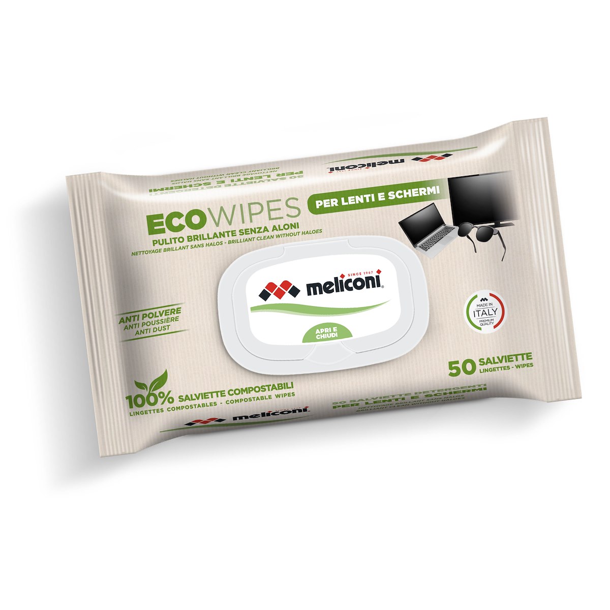 MELICONI 621020 Eco Wipes 50 Salviette Detergenti per Schermi