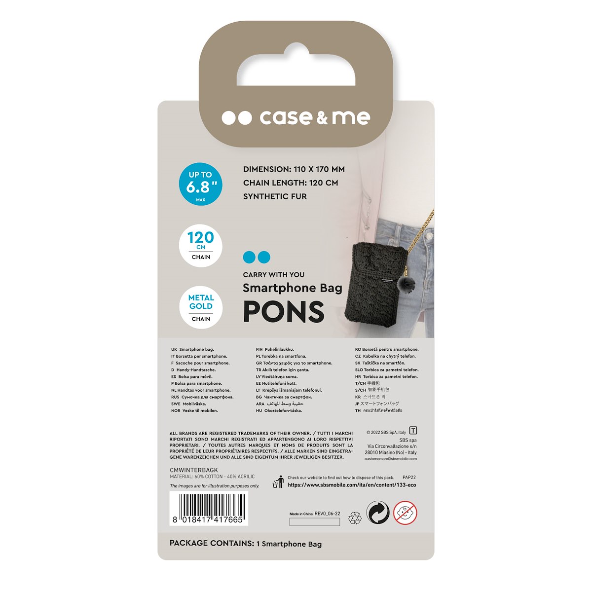 CASE&ME CMWINTERBAGK Borsetta Smartphone Nero, Altri Gadget Telefonia - immagine 5