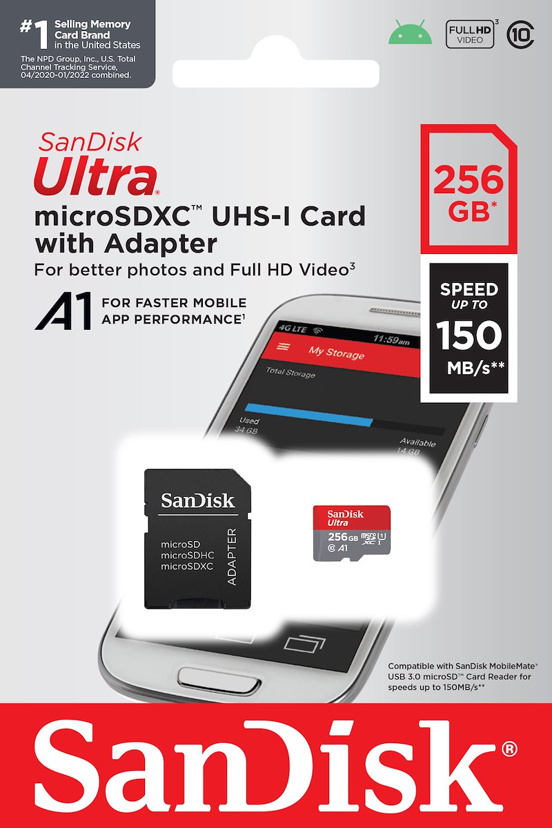 SANDISK SDSQUAC256GGN6MA Scheda Memoria Micro SDXC Ultra Mobile 256GB Con Adattatore SD