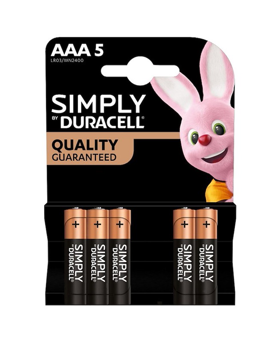 DURACELL DU037 Pile AAA Simply 2400 non ricaricabili, 5 pezzi