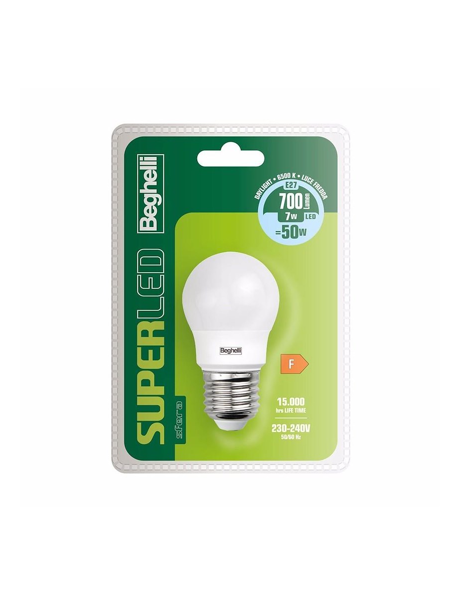 BEGHELLI 58072 Lampada LED Sfera E27 7W 6500K 700lm