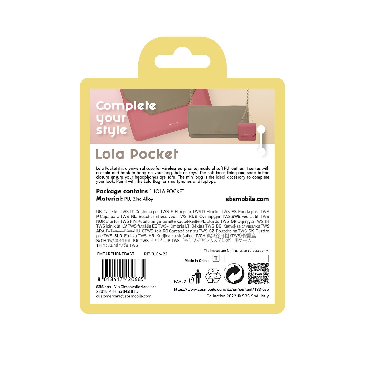 Case Me CMEARPHONEBAGT Borsetta per Auricolari Universale con Catena e Gancio Taupe - immagine 3