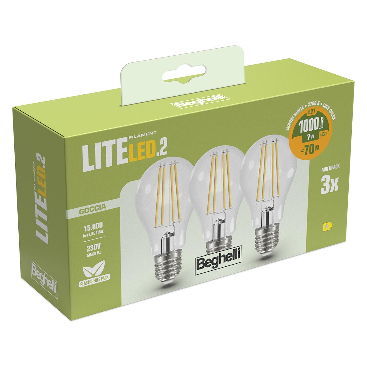 BEGHELLI 58120 Lampada LED Goccia 7W E27 2700K FILED2 (3 pz) - immagine 3