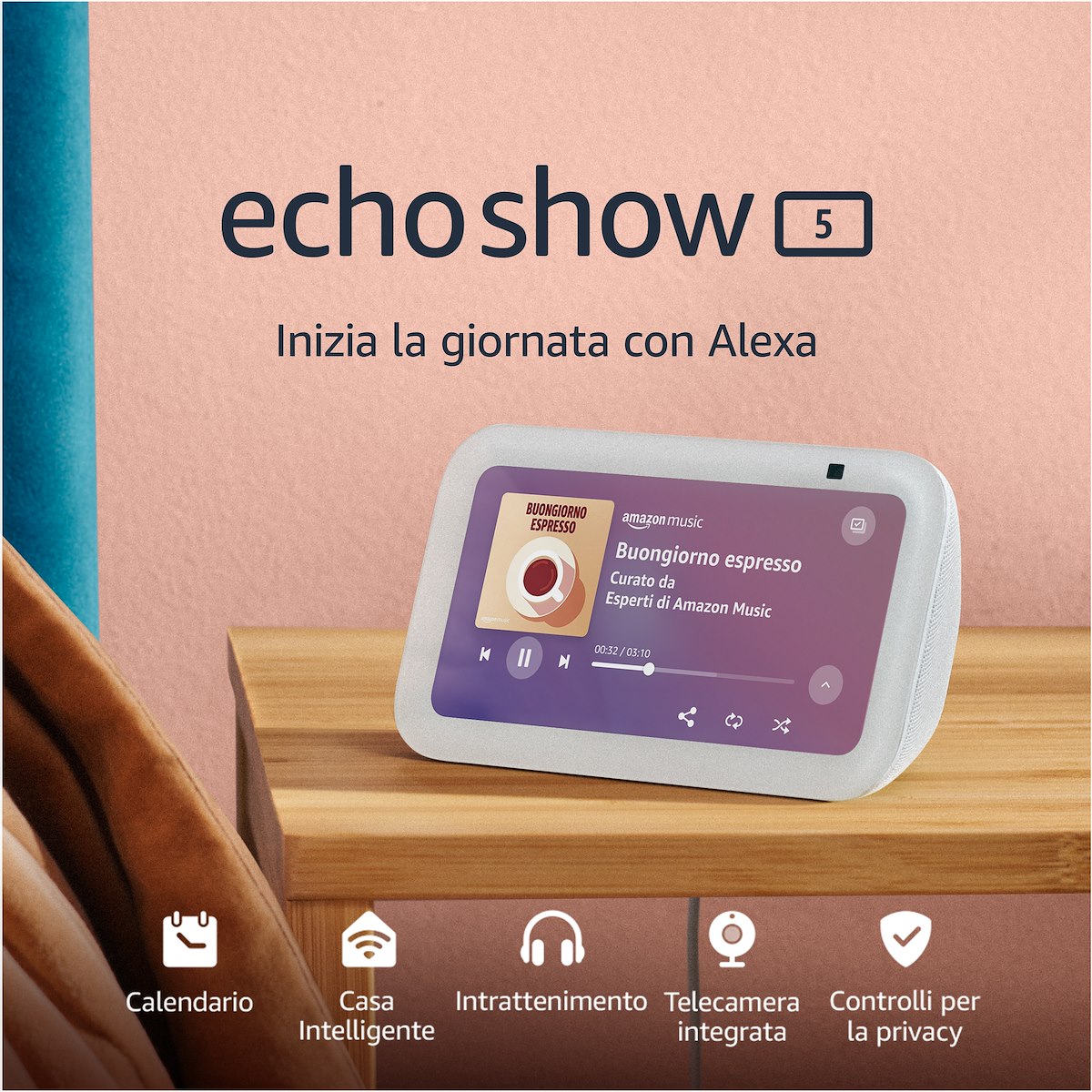 ECHO ECHOSHOW53GENWHITE Smart Speaker 5.5" con Alexa Bianco - immagine 2