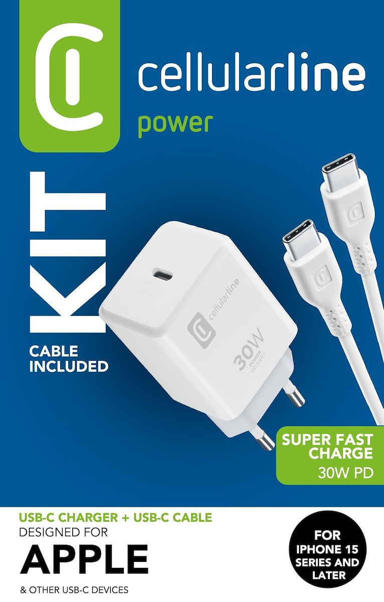 CELLULAR LINE ACHIPHKITC2CPD30WW Caricabatterie Rete Apple 30W C2C PD Bianco