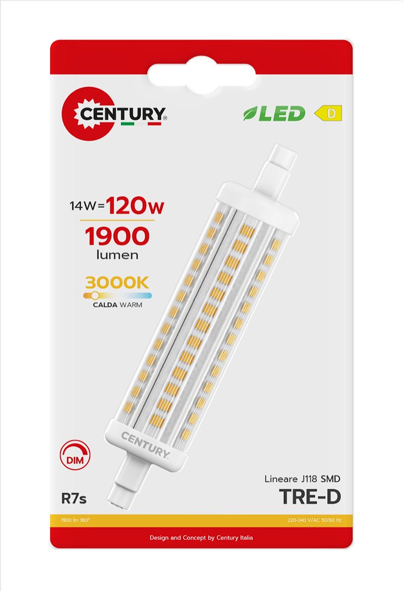 CENTURY TRD1411830BL LED R7S 14W 3000K 1900LM IP20 TRE-D DIMM